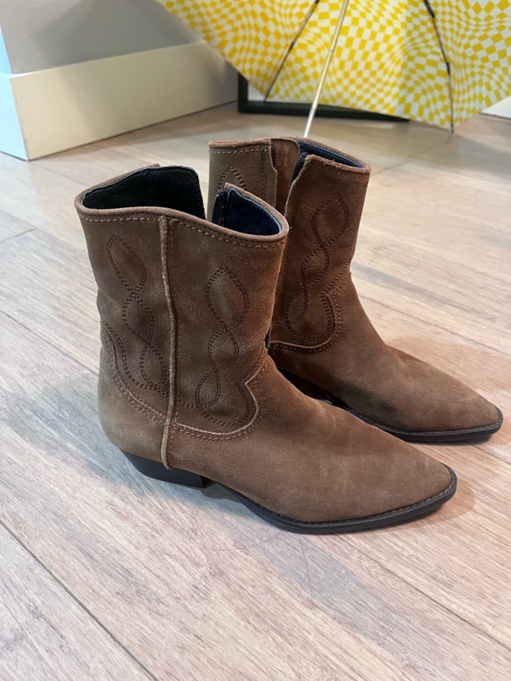 Massimo Dutti Olive Brown Suede Ankle Boots